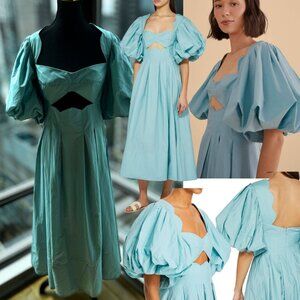 🆕 FARM Rio 🧿 NWOT Cotton Cut Out Midi Dress, Grey Blue - Size XL